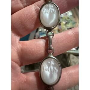 Sacred Heart white milk glass bead bracelet